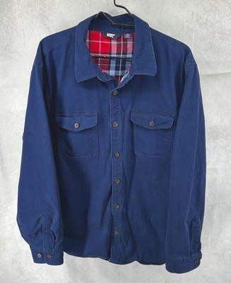 Lands End Men s Shirt Jacket Sz XL Red Plans Flannel Lining Workware Grunge Warm