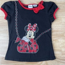 Vtg Disney Minnie Mouse T-Shirt Girls 4T Black with Red Glitter Bow Purse