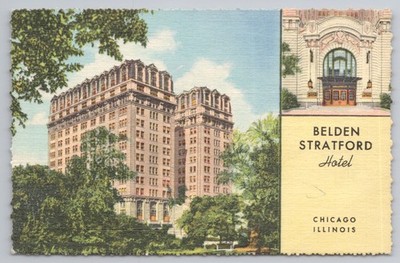 Belden Stratford Hotel Chicago Illinois Lincoln Park West Leinen Postkarte