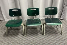Vintage Metal & Wood Stacking School Chairs SET OF 3 Raymond Loewy BRUNSWICK lot