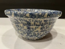 Roseville Ohio Pottery Bowl Blue Spongeware Stoneware FP USA 6” X 3.25”-