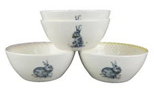 NEW~Spode~Meadow Lane~4~Bunny Rabbit 6" Porcelain Pastel Colors Cereal Bowls