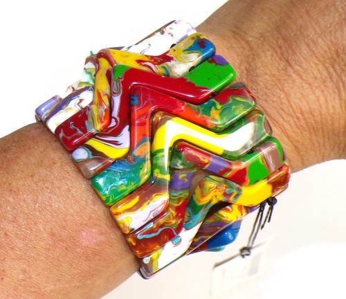 Sobral Geometria Pollock Multicolor Beads Artist Made Stretch Bracelet - Picture 3 of 6