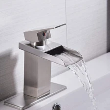 Single Handle Waterfall Bathroom Sink Faucet Brushed Nickel Vanity Sink Faucet