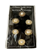 Vintage Gold Tone Faux Pearl Multi Shaped Metal 6 Pcs Button Covers