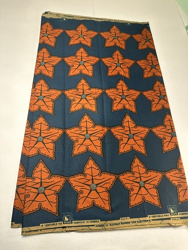 Vtg Nigeria Cotton Fabric Wax Block Print African Veritable Nichem Flower 5.5yrd - Picture 12 of 12