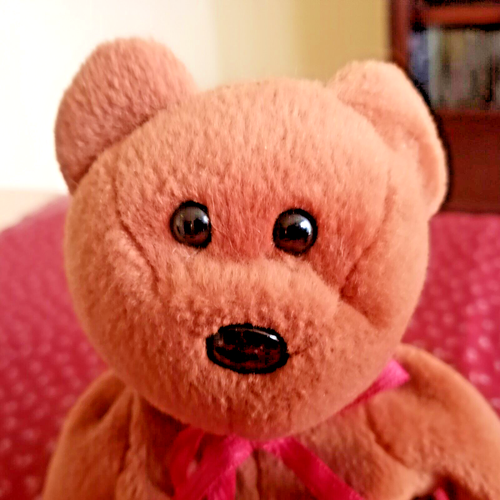 Vintage Ty Beanie Babies 1993 Teddy Bear w/PVC Pellets Cranberry Ribbon - Picture 5 of 10