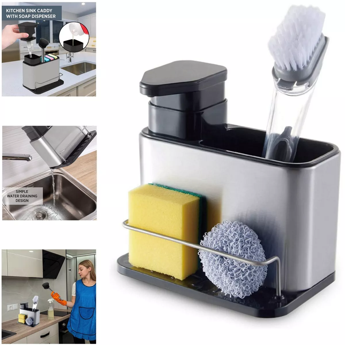 Kitchen Sink Caddy Organiser with Pump Liquid Soap Dispenser