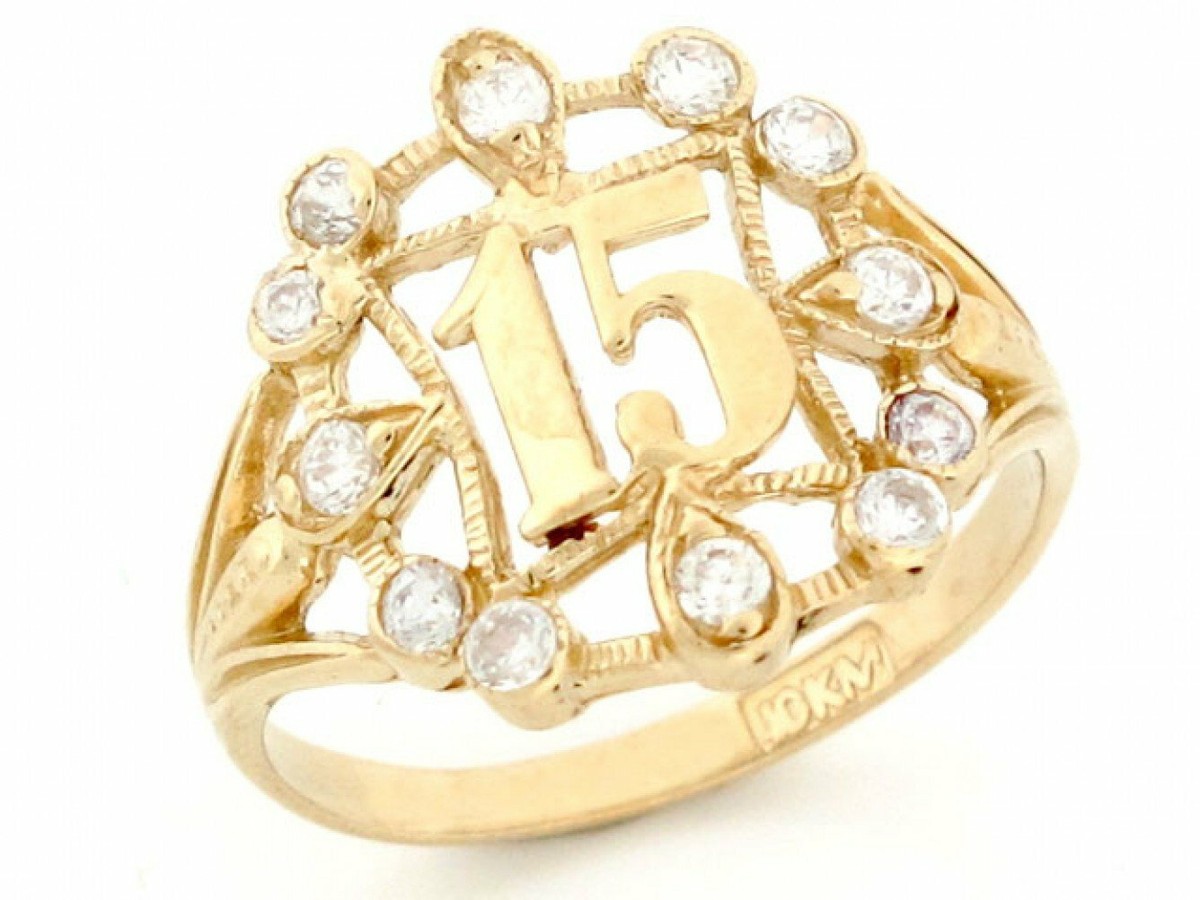 金色のコルダ 15th Anniversary FINAL 1/10 CT. T.W. Diamond Quinceañera “15” Scrolling Crown Ring