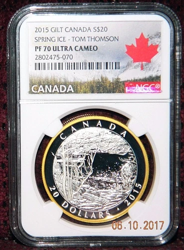 2015 CANADA $20 TOM THOMSON - SPRING ICE GILT SILVER COIN  NGC PF 70 ULTRA CAMEO