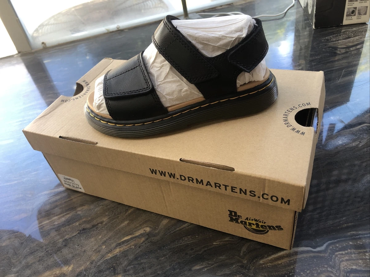 NEW DR. MARTENS Romi J Kids Black Leather Sandals Size US 13 UK 12