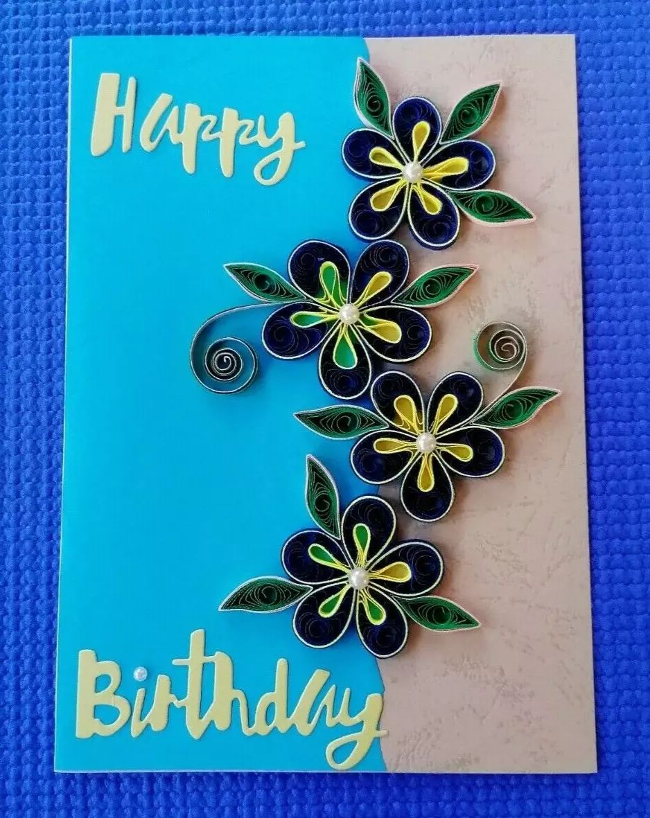 Paper Quilling Greeting Birthday Handmade Card Happy Gift Colorful unique  100%