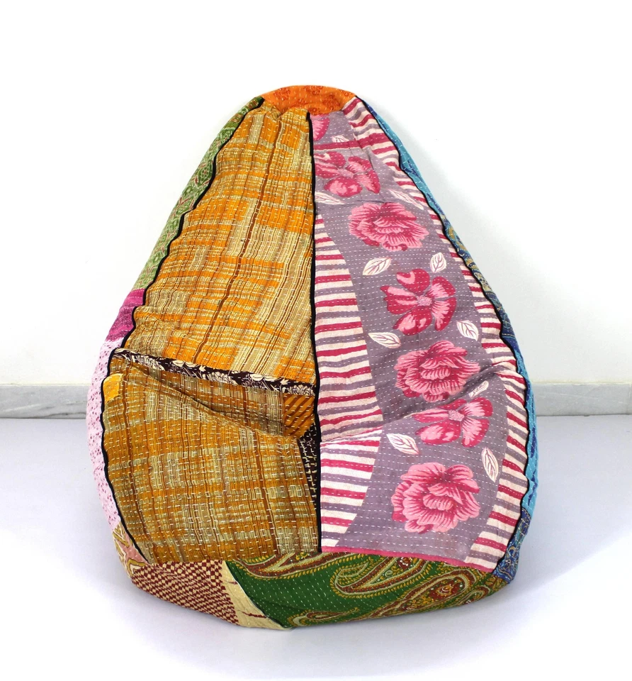 Reposapiés hecho a mano de algodón vintage Kantha Hippie bohemio niños bolsa de frijoles Foto 2 de 4