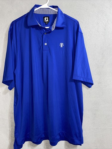 FOOTJOY Men's Blue Short Sleeve Golf Polo Shirt With Embroider Size XL