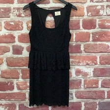 Anthropologie Pins And Needles Peplum Dress Womens Medium Floral Black Lace