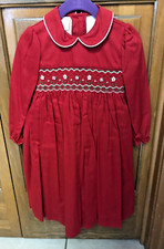 Vintage Will  Beth Embroidered Smocked Dress Size 2T Red Long Sleeves NWT