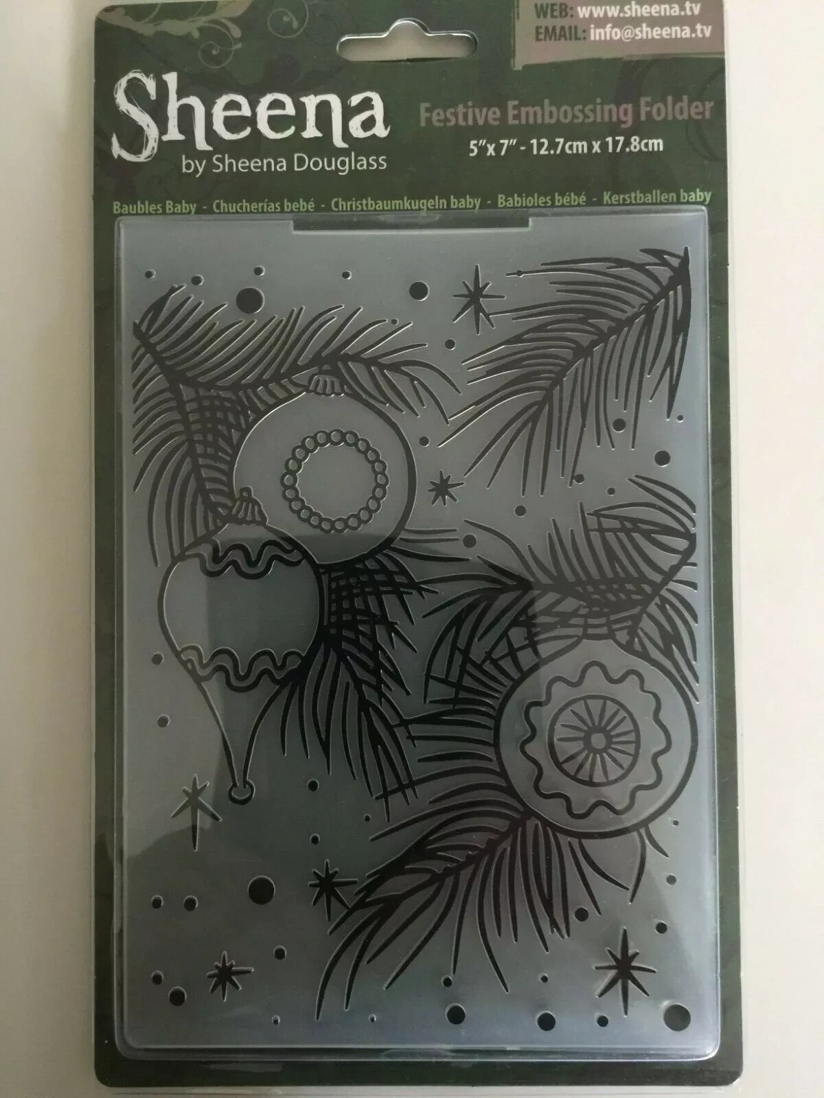 Sheena Douglass 5” x 7” Festive Embossing Folder - Baubles Baby NEW