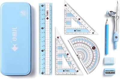 8 Pieces Math Geometry Kit Set Student Supplies with Shatterproof Iron Box Ge...