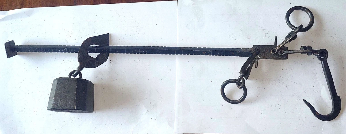 RARE IMMENSE BALANCE ROMAINE BOIS FER FORGÉ ANTIQUE SCALE