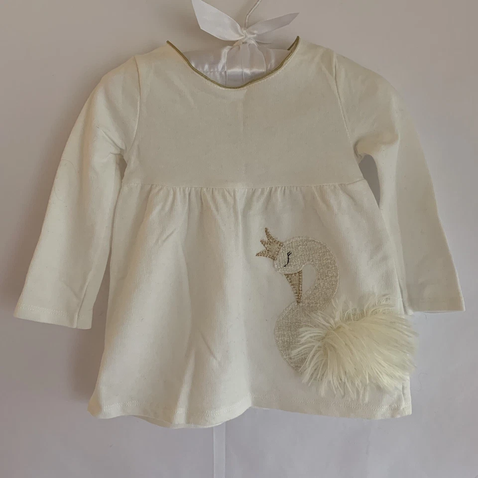 MUD PIE GIRLS FAUX FUR IVORY SWAN Holiday DRESS & BLOOMER SET SZ 3-6 MONTHS - Image 2 of 4