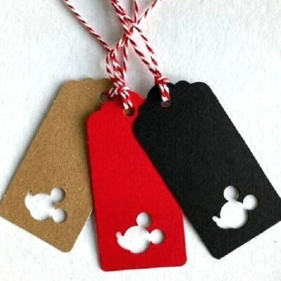 Christmas Mickey Mouse Gift Tags Cut-out Kraft Card Label Disney Gift Wrap 9x4cm