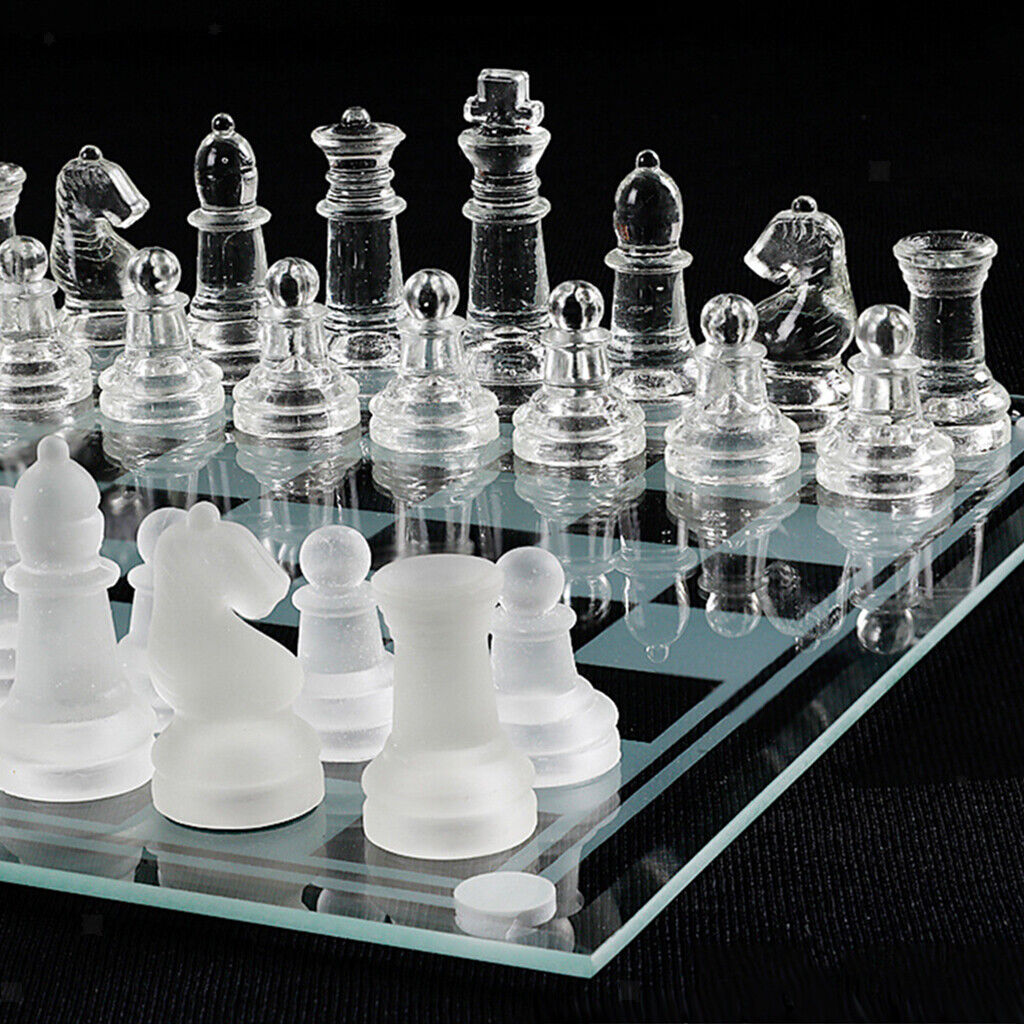 GROßES GESCHENK Glas Schach Spiel Set Glas Bord Matt Schach Stück