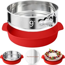 9 Inch Springform Pan - Nonstick Leakproof 304 Stainless Steel 9 inch, Silver