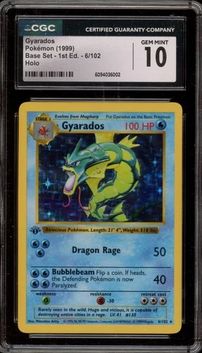 Pokemon Gyarados Base Set Shadowless 1st Edition Holo Rare #6 CGC 10 Gem Mint