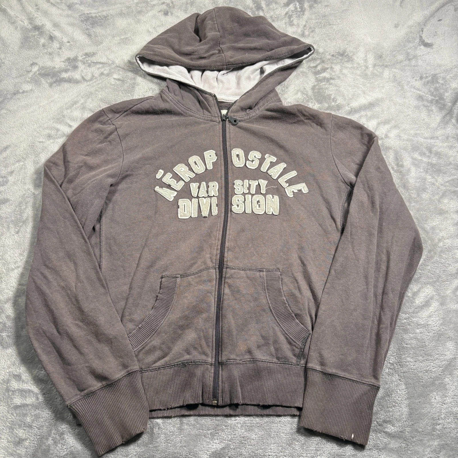 Aéropostale Hoodie Womens XL Gray Cotton Varsity Division Embroidered Outerwear