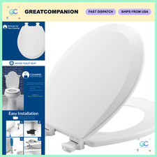 Round Wooden Toilet Seat with Easy Clean Hinges - White Bathroom Accessory