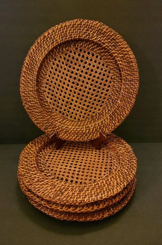 Boho Woven Wicker Rattan 13.5" Charger Plate Set 4 Placemats Bamboo Plate Holder