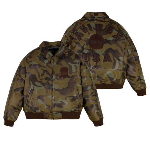 Męska kurtka skórzana Avirex USA CAMO ICON Limitowana edycja Flight Bomber Skóra bydlęca - Zdjęcie 1 z 15