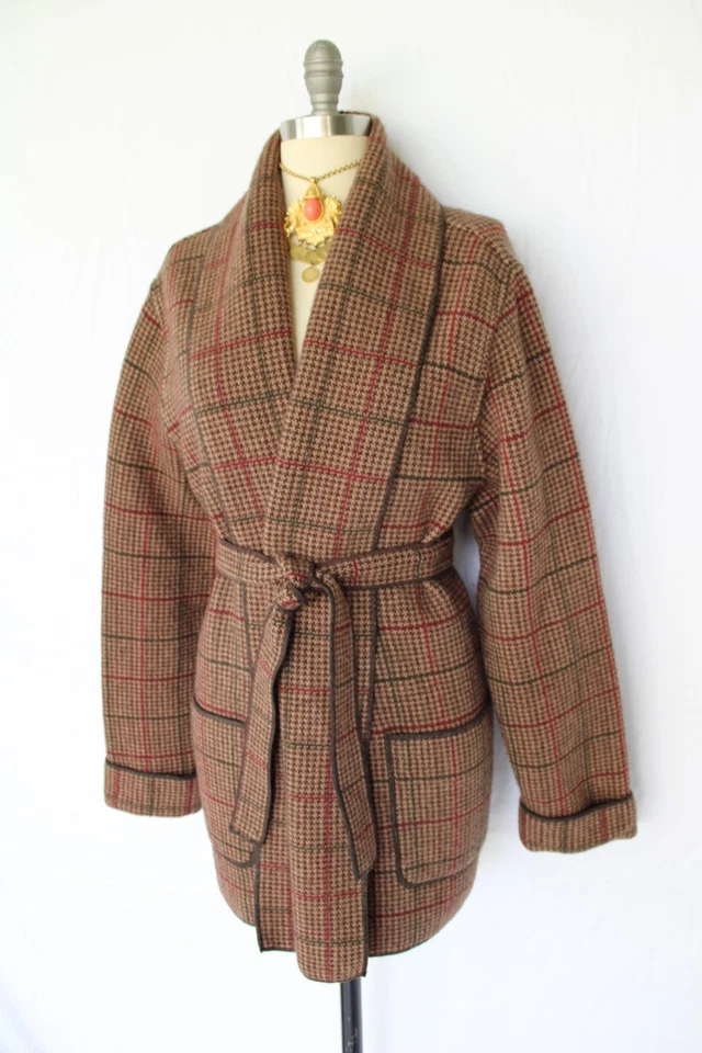 Ralph Lauren Vintage cardigan sweater Jacket Houndstooth Plaid Belted Polo RRL - Image 2 of 4