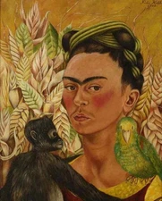 Self Portrait with Monkey and Parrot - by Frida Kahlo wall Art Home Decor