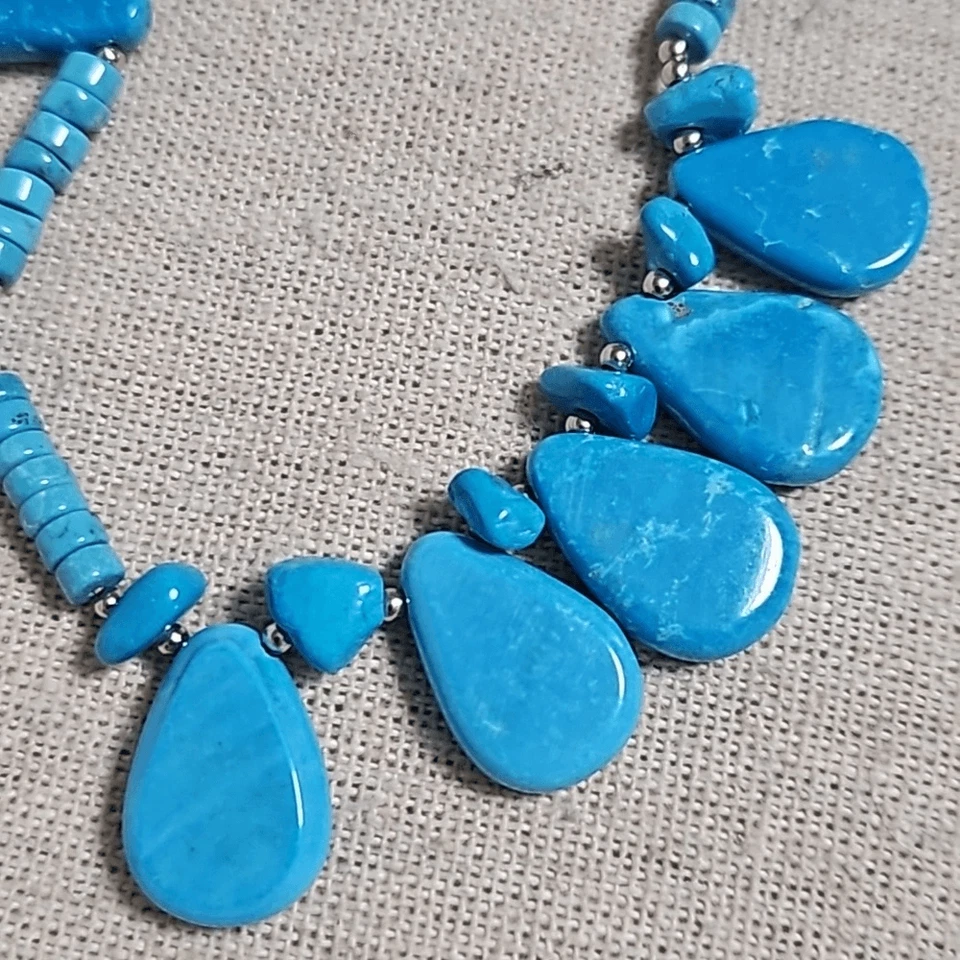 Collar Lágrima Heishi Estilo Navajo Magnesita Azul Turquesa Magnesita Foto 4 de 4
