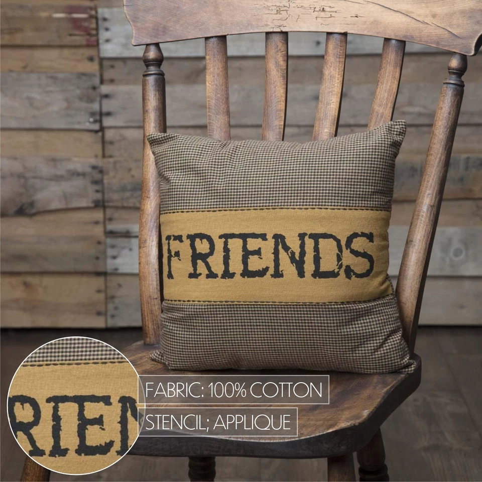 Primitive 12"x12" Friends Pillow Black Appliqued Farms Bedroom Decor VHC Brands - Image 3 of 4