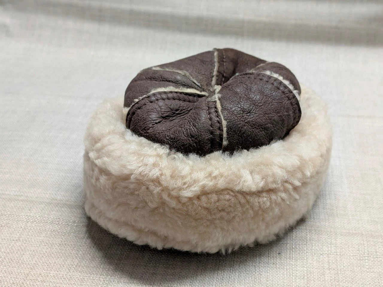 vintage SHEEPSKIN leather SHEARLING bomber hat M brown 7-1/4 trapper bucket