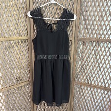 Shein Mini Dress Size M Lace Shoulders Satin Waist Open Back with Tie & Zipper