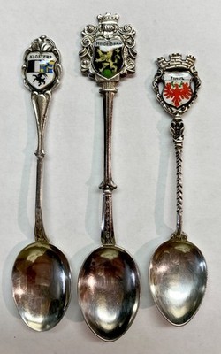 Three Swiss, German & Austrian silver & enamel souvenir spoons - Klosters, Tirol