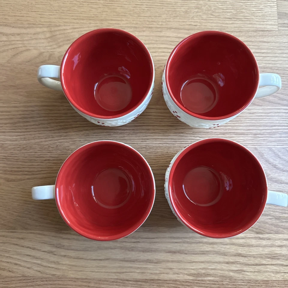 Juego de 4 tazas de café Starbucks cerámica Navidad rojo blanco 2008 café/cacao Foto 2 de 4