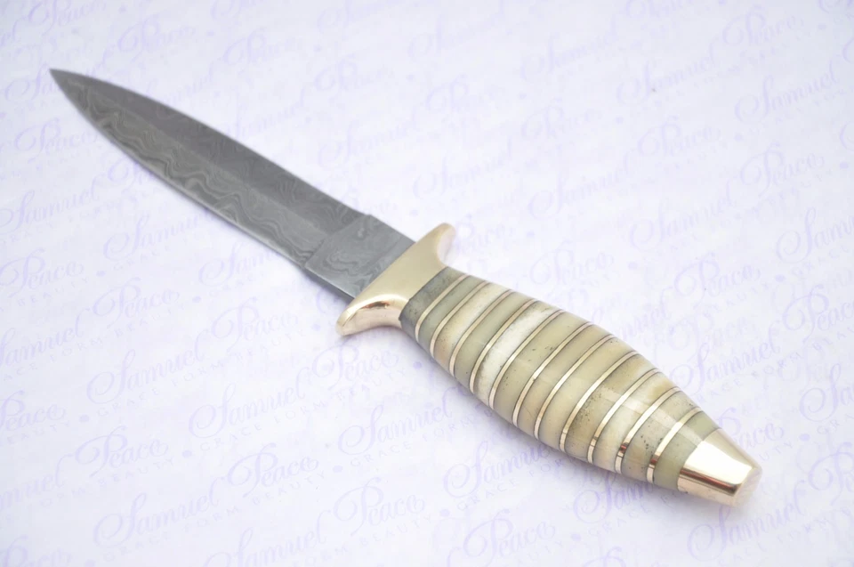 Auténtico cuchillo de aguja de latón y hueso de camello Damasco acero Sheffield Inglaterra Foto 2 de 4