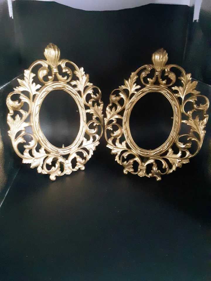 2 cuadros antiguos victorianos de pie enmarcados oro dorado hierro fundido hojas ornamentadas Foto 2 de 4