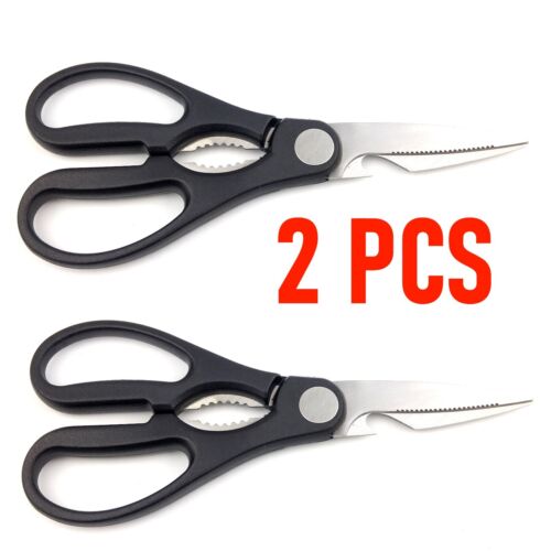 2 x Stainless Steel Kitchen Scissors Multi Purpose Nut Cracker Bottle Opener - Picture 1 of 7