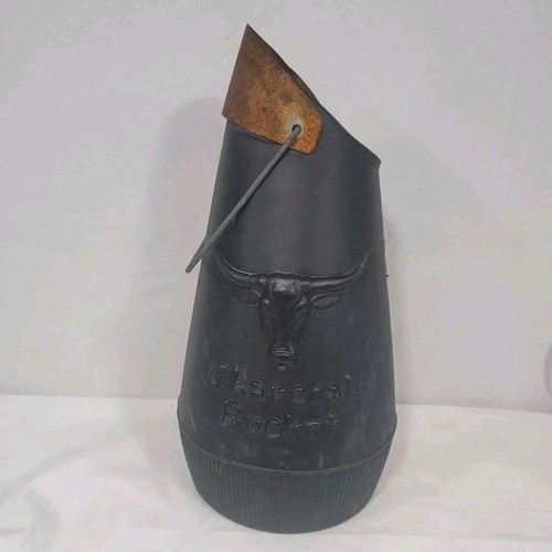 Longhorn Steer Vintage Charcoal Bucket BBQ Smoker Briquette Holder Metal Handle