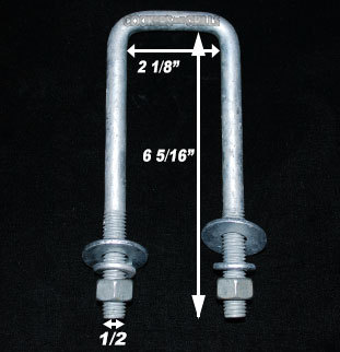 Boat Trailer U-Bolt KIT hot Dipped Galvanized Sq. U-bolt 1/2"x 2 1/8 "x 6 1/4" - Foto 2 di 5