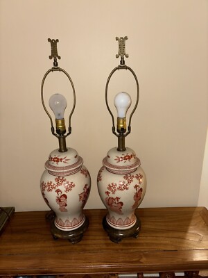 Pair Vintage Frederick Cooper Asian Geisha Chinoiserie Ginger Jar