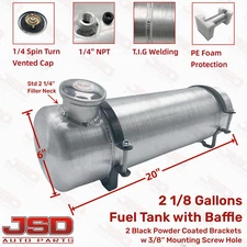6''x20'' 2 1/8 Gallons 1/4 NPT Aluminum Spun Gas Tank Fuel Tank Cell With Baffle