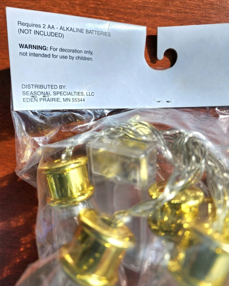 2 pack Cafe Mini Bulb String lights Plastic Gold trim Battery Holiday - Image 3 of 3
