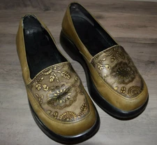 Dansko Brown Floral Print Leather Casual Slip On Clogs Shoes Womens 37 US 6.5