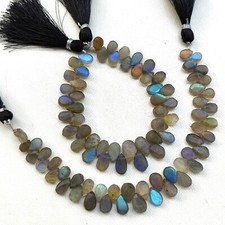 Natural Rainbow Fire Labradorite 8x6 to 10x7 mm Unpolished Pear Shape Beads 7"